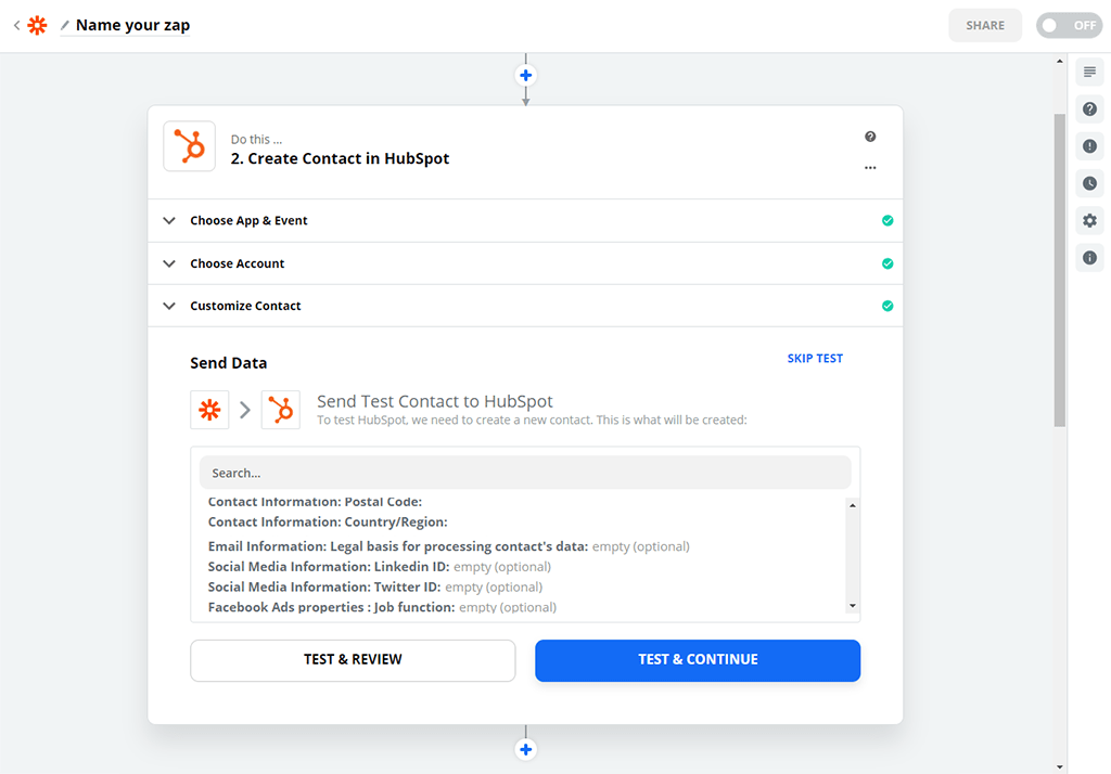 Zapier app stap 9